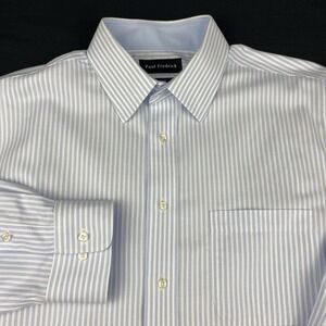 Paul Fredrick Dress Shirt Mens 16.5-34 Blue/White Stripes Tailored Fit No Iron